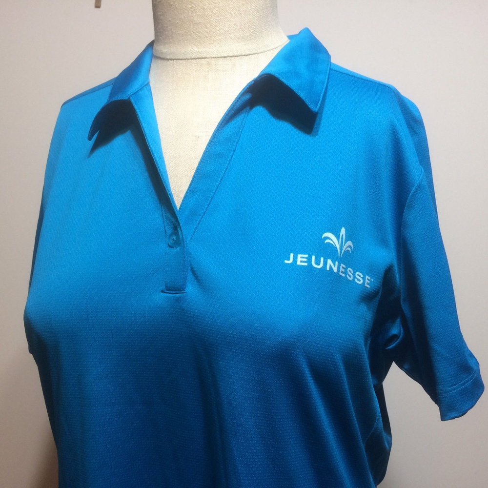 Jeunesse Shirt Sz L Womens Blue Polo Top Dri-Fit